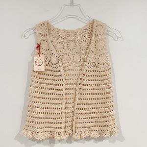 NWT RAGA Off White Crotchet Boho Vest size XS-Small